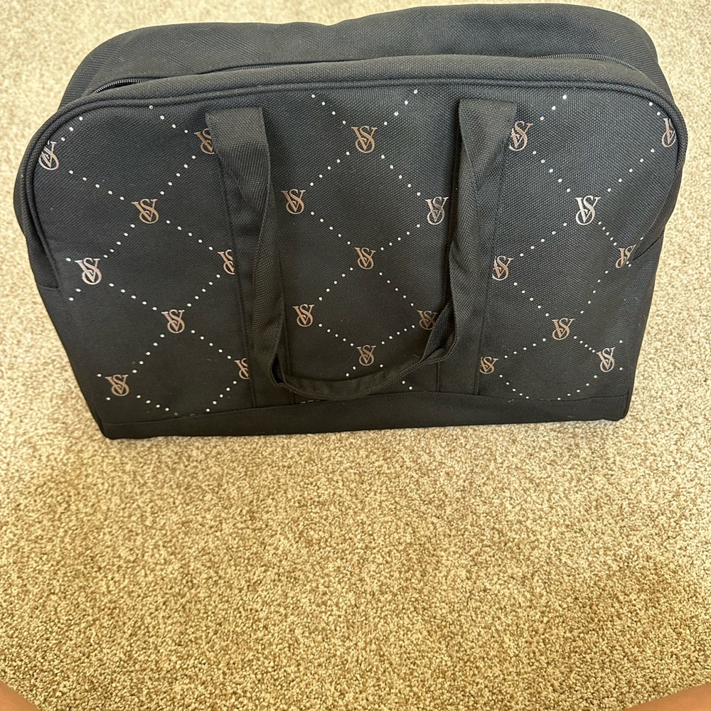 Victoria's Secret Black Quilted Logo Travel Bag